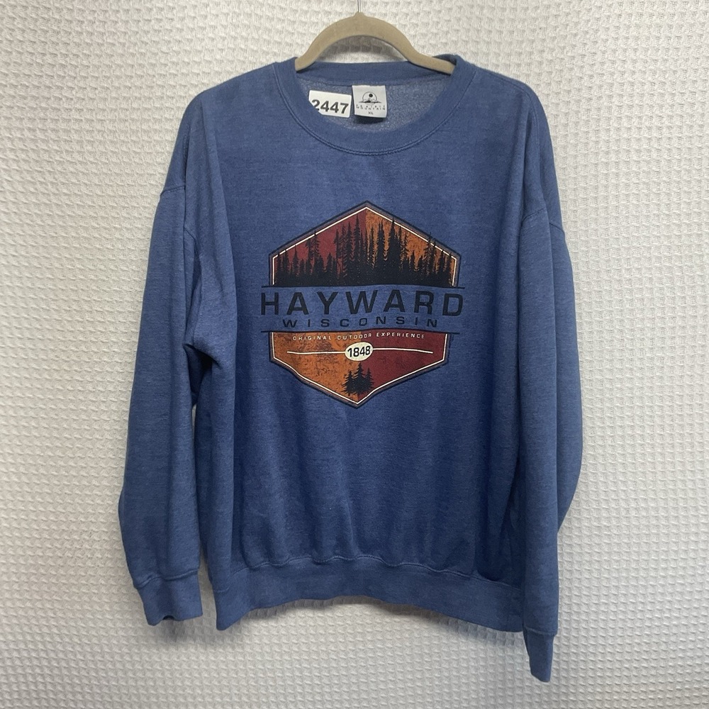 Prairie Mountain Sweatshirt‎ XL Hayward Wisconsin Mens Longsleeve Blue Hiking